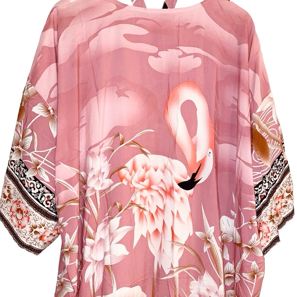 🦩🌴 Pink Flamingo Floral Kimono Swim Coverup ~ Brand New - Picture 9 of 17